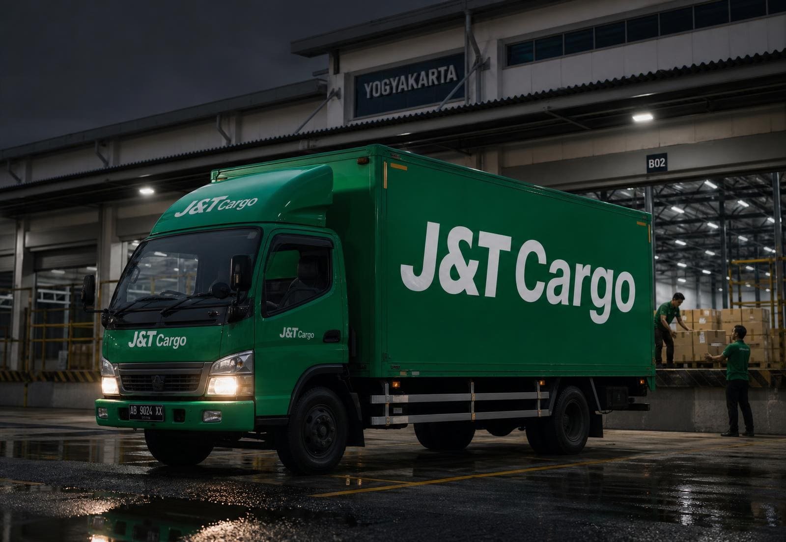 Truk J&T Cargo memuat paket di gudang logistik Yogyakarta